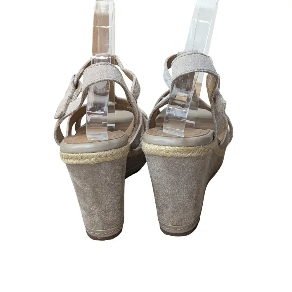 Clarks Collection Sandals Taupe Leather Straps Open Toe Platform Wedge Size 10 M